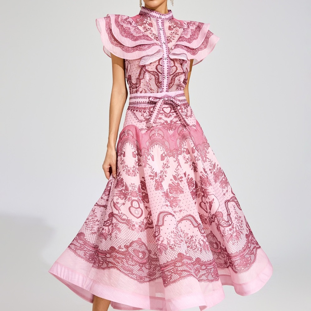 Designer-Style Pink Ruffled Two-Piece Dress Set - Picture 2 of 11